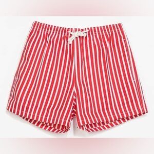 Zara Men’s M Red White Striped Swim Trunks Drawstring Swim Shorts
